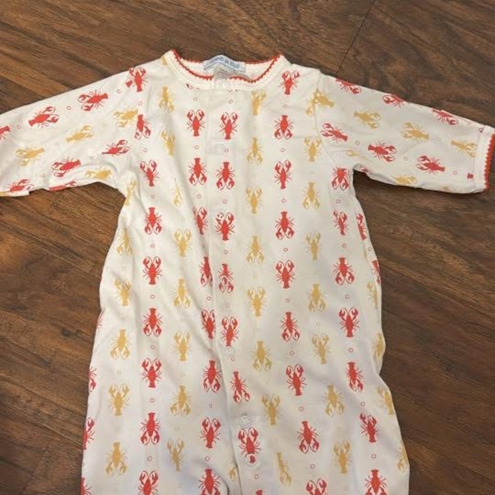 Unbranded Cream Kids One-Piece with Red & Yellow Lobster Print